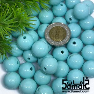 خرز بلاستيك مدور كبير مقاس 16مم -لون فيروزي فاتح (Light Turquoise) – 75 جرام – في حدود 36 حبه – يكفي لعمل عقد بطول 55 سم