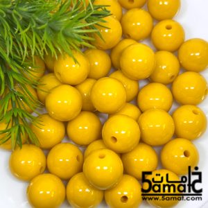 خرز بلاستيك مدور كبير مقاس 16مم -لون أصفر مسطرده – 75 جرام – في حدود 36 حبه – يكفي لعمل عقد بطول 55 سم