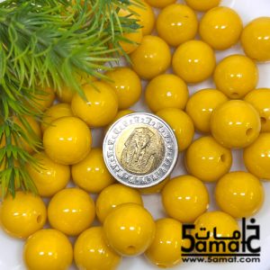 خرز بلاستيك مدور كبير مقاس 16مم -لون أصفر مسطرده – 75 جرام – في حدود 36 حبه – يكفي لعمل عقد بطول 55 سم