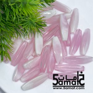خرز بلاستيك طويل طول 27مم × 8مم -مزيج من بيبي بينك والأبيض الحليبي – 25 جرام