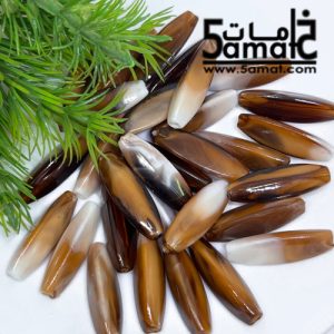 خرز بلاستيك طويل طول 27مم × 8مم – بني رخامي- 25 جرام