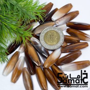 خرز بلاستيك طويل طول 27مم × 8مم – بني رخامي- 25 جرام