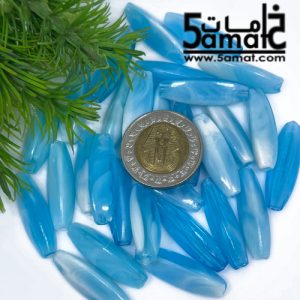 خرز بلاستيك طويل طول 27مم × 8مم – لبني رخامي- 25 جرام