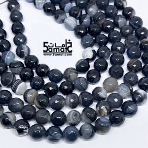 فرع عقيق  فاسيت faceted سليماني أسود – Banded Agate مقاس 10- من 36 ل 38 حبه-  كود AG2026