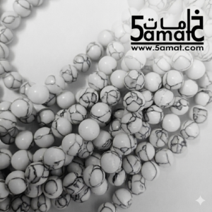 خرز تقليد الهوليت الأبيض – (White Howlite – الفيروز الأبيض) – مقاس 8 – في حدود 47 حبه