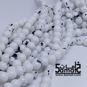 فرع خرز مرمر دبل زجاج مقاس 8 – لون أبيض في أسود- في حدود 100 حبه