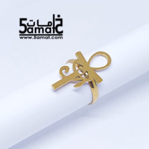 خاتم  ستانلس ذهبي – فري سايز – قابل للتوسيع –  مقاوم للصدأ – موديل فرعوني