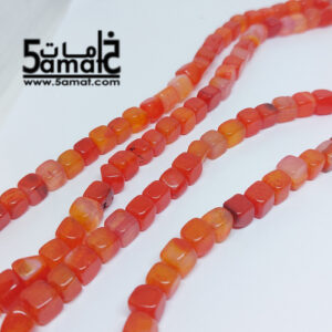 فرع عقيق مفرد- حبات مكعبات سليماني مقاس 8 مم – طول الفرع من 36 ل38 سم -في حدود 48 حبه أورانج غامق محمر