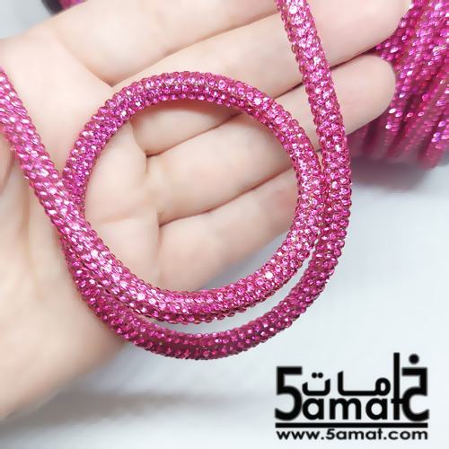 متر خرطوم ستراس فصوص فاخر -لحامل الموبايل والاساور والاعمال الفنيه - قطر 5 ملم - فوشيا - الصورة 2
