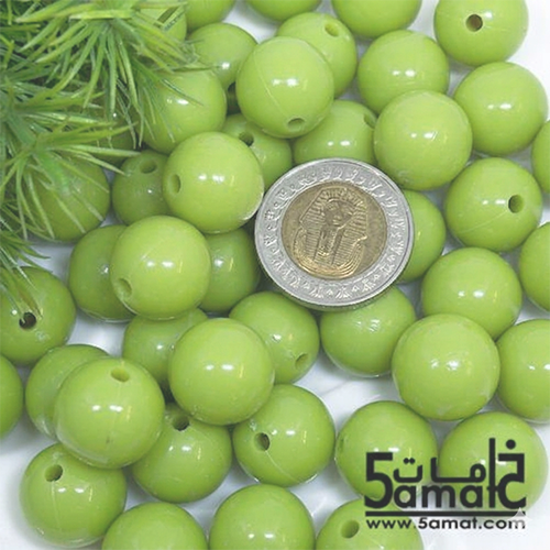 خرز بلاستيك مدور كبير مقاس 16مم -لون أخضر تفاحي - 75 جرام - في حدود 36 حبه - يكفي لعمل عقد بطول 55 سم - الصورة 2